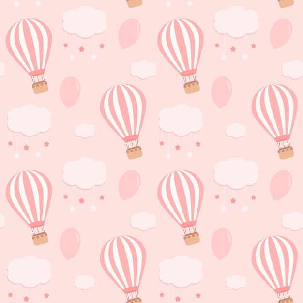 Pastel seamless pattern with hot air balloons