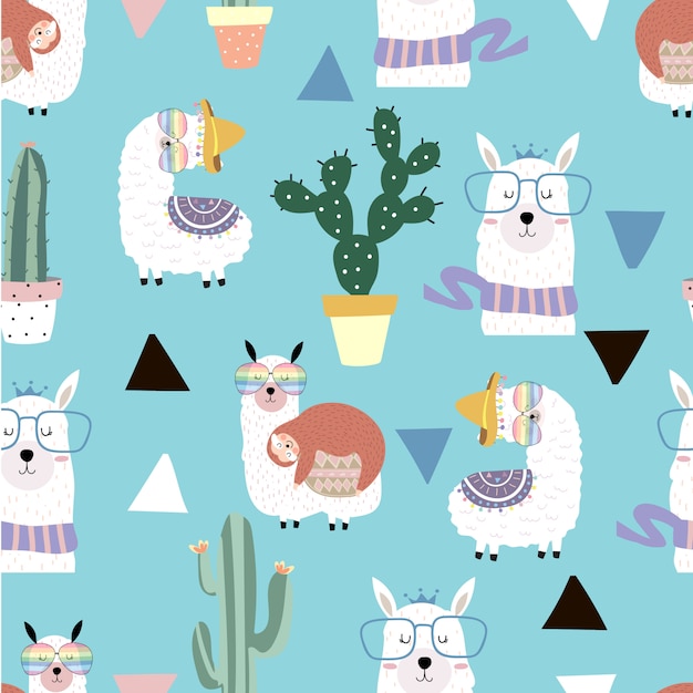 Pastel seamless pattern with llama