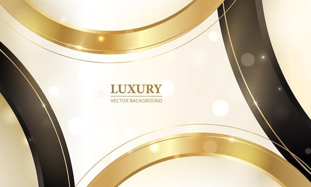 Pastel yellow color luxury background with gold glitter golden and black circle lines and the light bokeh sparkles. Luxurious vector illustration banner design.