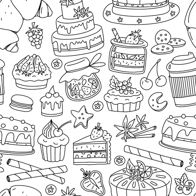 Pastry bakery seamless pattern Vector doodle background