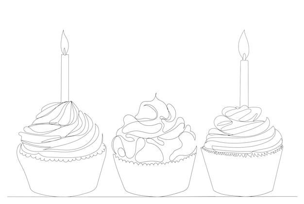 Vector pastry drawing by one continuous line vector sketch