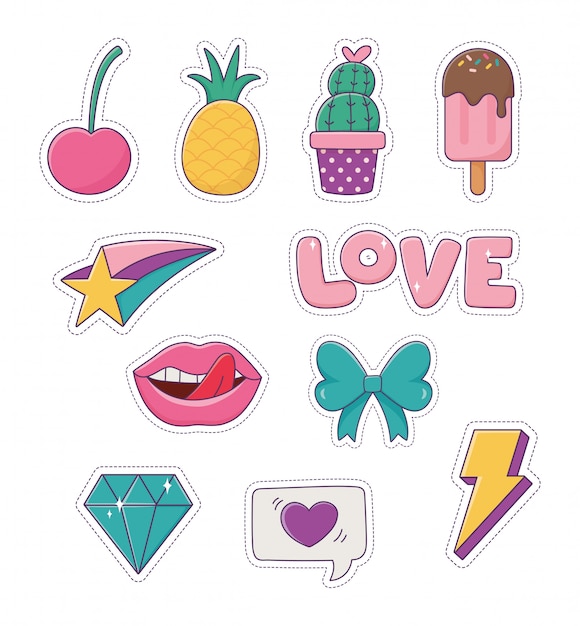 Patches pineapple ice cream cactus bow lips diamond love fashion badge sticker decoration icons