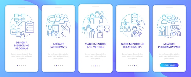 Path to effective mentoring blue gradient onboarding mobile app screen