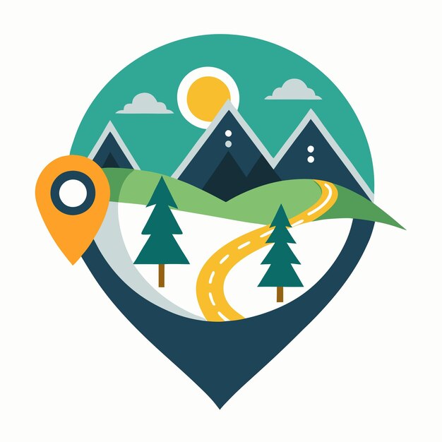 Vector pathfinder peaks logo design combining road map pin and mountain elements