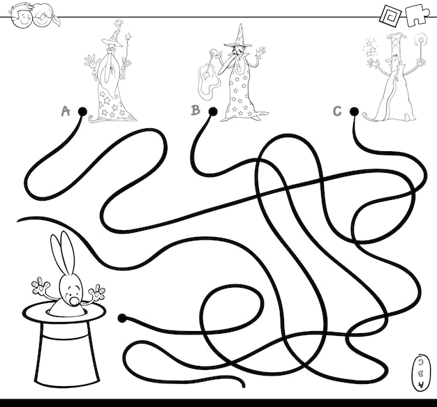 paths maze with wizards coloring book