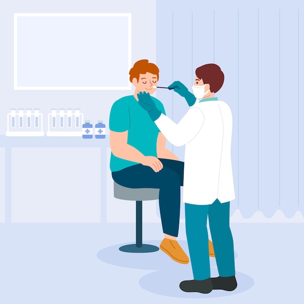 Patient sitting nasal swab test