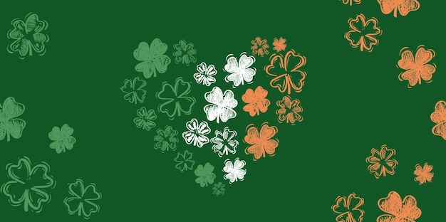 Patricks Day, heart, flying clover, hand drawn illustrations.