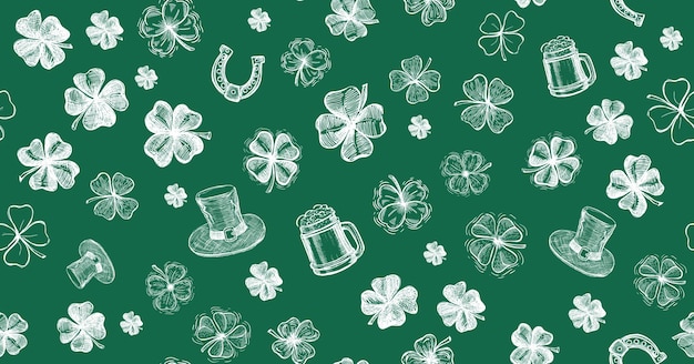 Patricks day Icon set clover beer hat Hand drawn style vector illustration