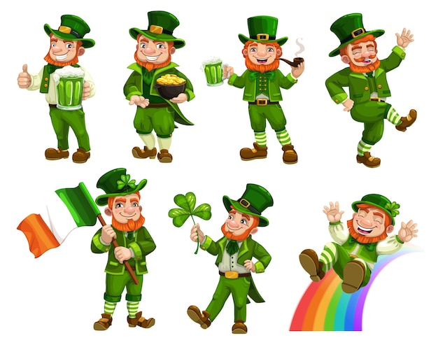 Patricks day leprechauns with beer flag clover