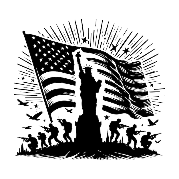 Patriot day silhouette vector a black and white picture of a USA flag with a white background