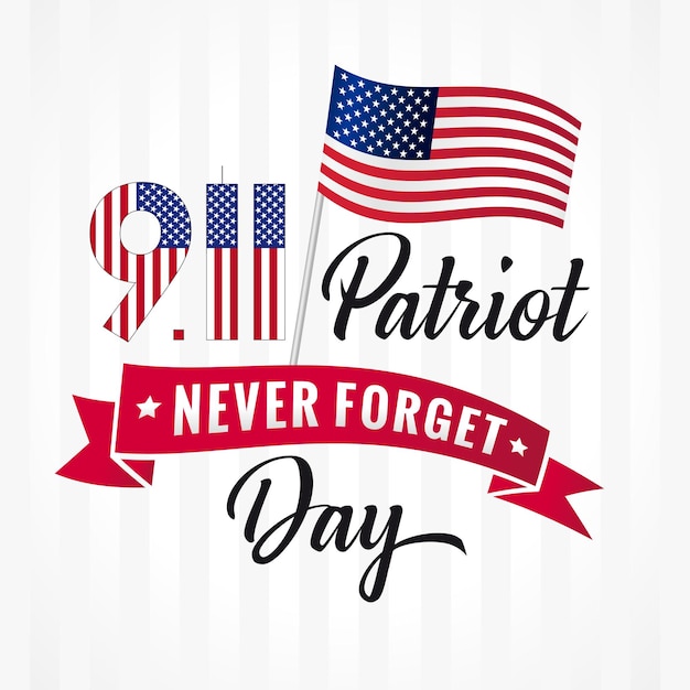 Patriot day USA 9 11 creative lettering. September 11 2001, We will never forget square poster