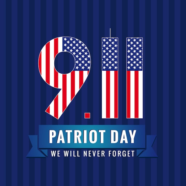 Patriot day USA 911 creative typography. September 11, We will never forget RIP square banner.