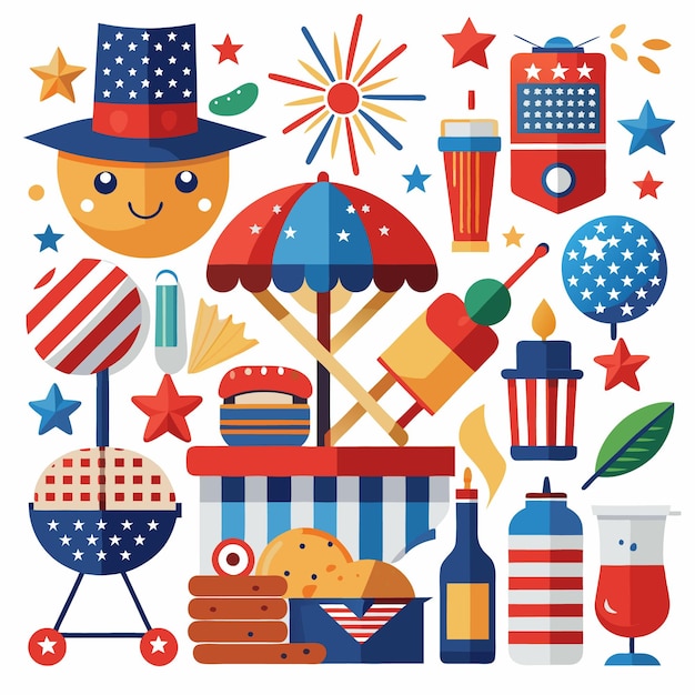 Vector patriotic american 4th of july party supplies and decorations