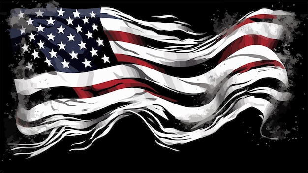 Patriotic American Flag Waving with Grungy Background Illustration