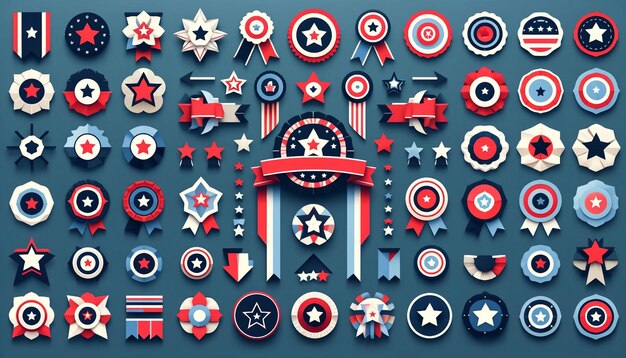 Patriotic Award Badges Collection Red White Blue Flat Design