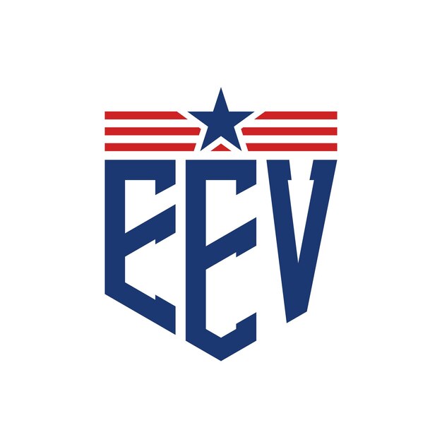 Vector patriotic eev logo with star and american flag straps letter eev logo with usa flag