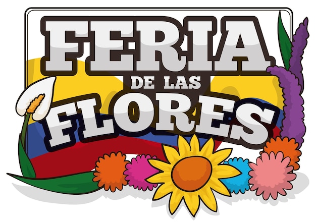 Patriotic and floral arrangement with flag for Colombian Festival of the Flowers written in Spanish