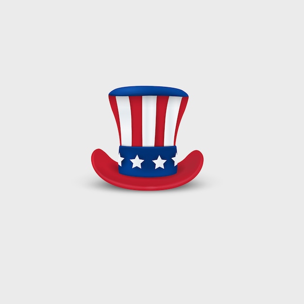 Patriotic Uncle Sam Hat isolated. Design for decoration, American Holidays, independence day, 4th of july. Front view