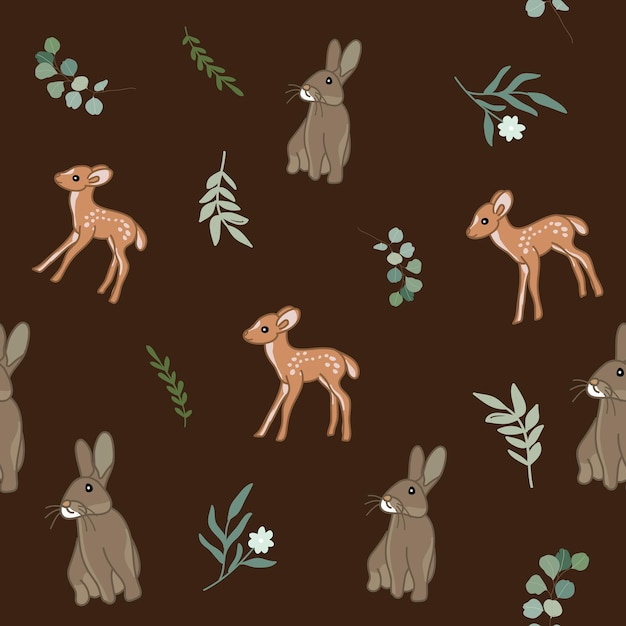 pattern baby animal rabbit and deer free vector