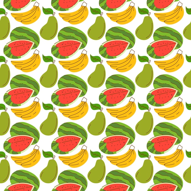 Pattern background with fruit elementswatermelon banana mango Seamless pattern with fresh organic fruits The pattern can be repeated or tiled without any visible seams