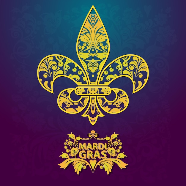 Pattern background with ornate golden mask Mardi Gras Vector illustration