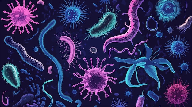 a pattern of bacteria and bacteria on a dark background