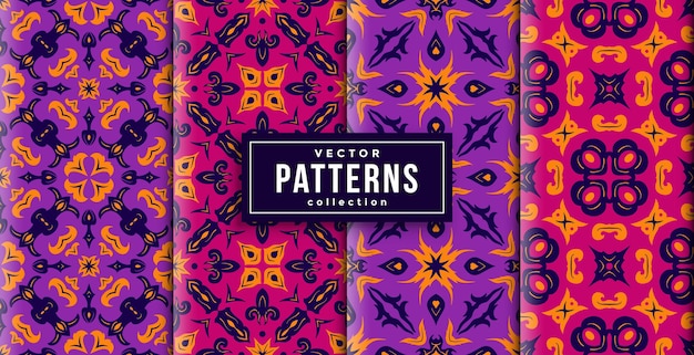 Pattern batik style three colors set of four. seamless background ready to print