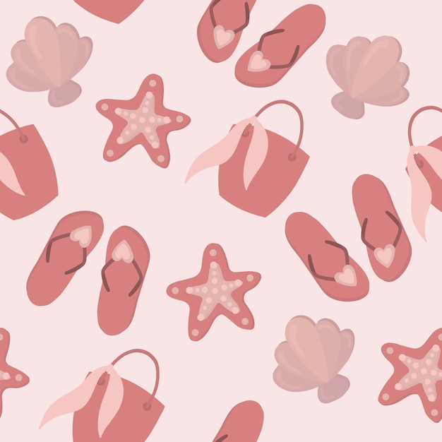 Pattern of beach pink elements Summer vacation pattern