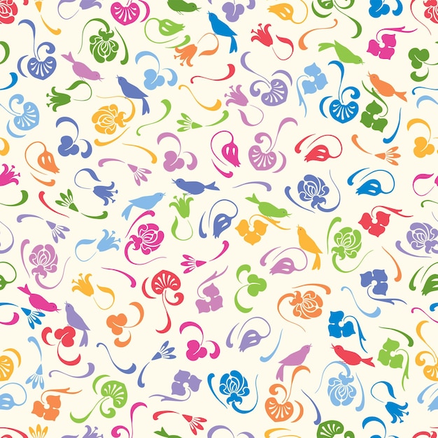 Pattern of the birds and flowers