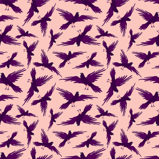 A pattern of birds with purple feathers