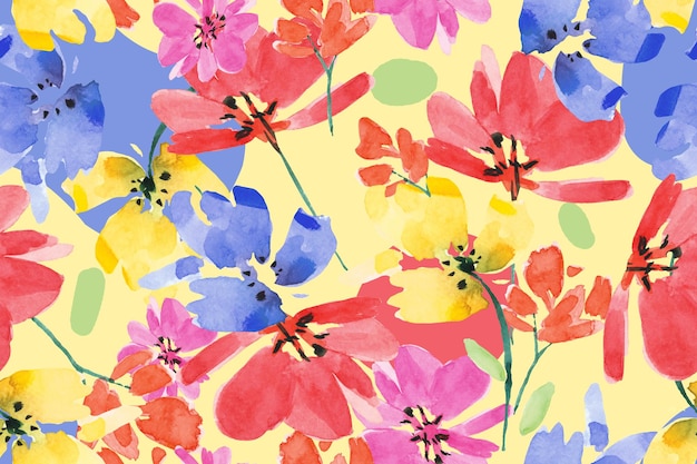 Pattern of blooming flowers with watercolor for fabric and wallpaper.Botanical abstract background