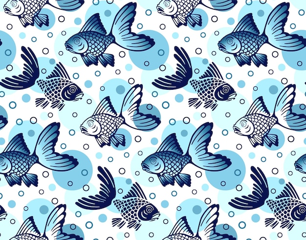 Pattern of blue fishes Swim in the water Suitable for curtains wallpaper fabric