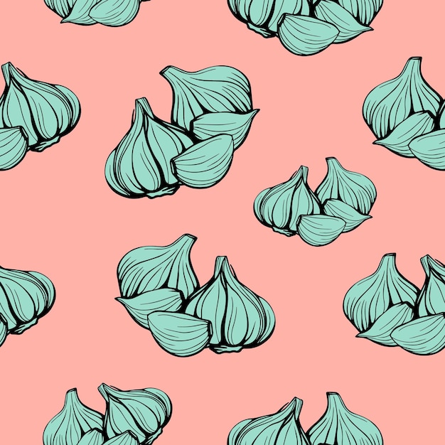 Pattern of blue garlic on a pink background