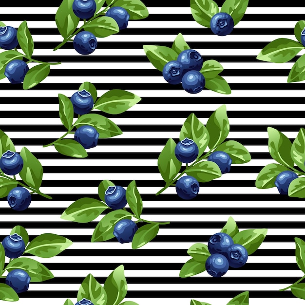 Pattern of blueberries on the background of stripes