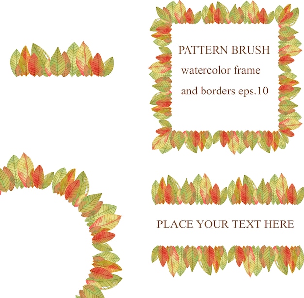 Pattern brushes, frames and borders floral watercolor leaves