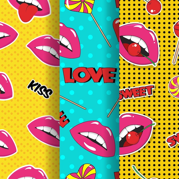 Pattern collection in retro pop art style