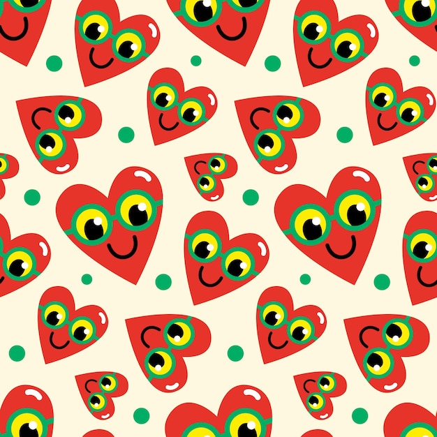 A pattern of cute funny hearts in glasses