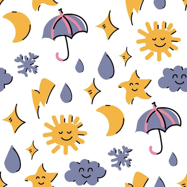 pattern of cute little stickers with stylish weatherthemed illustrations Seamless with fashionable