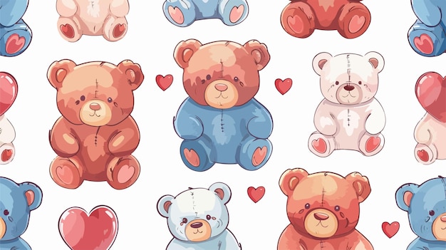 Vector a pattern of cute teddy bears with hearts and hearts