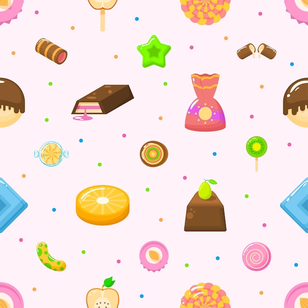 A pattern of different sweets on a pink background