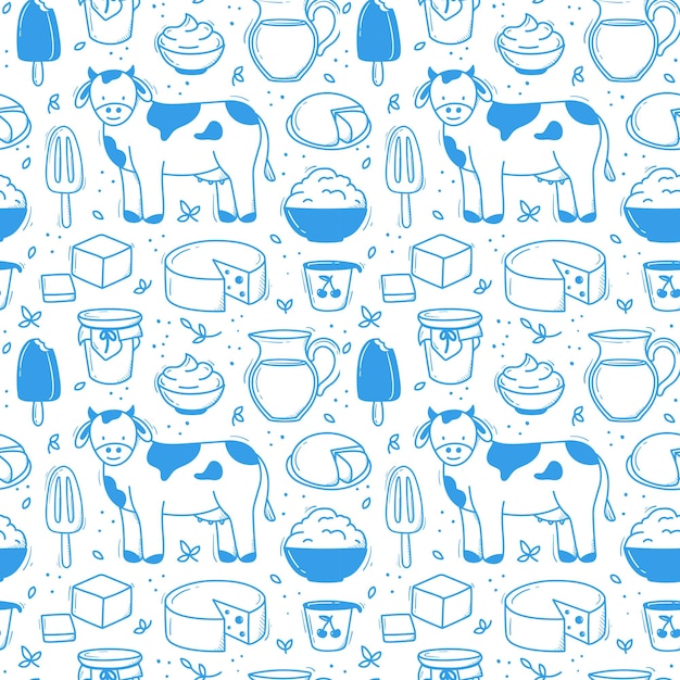 Pattern doodle dairy products background