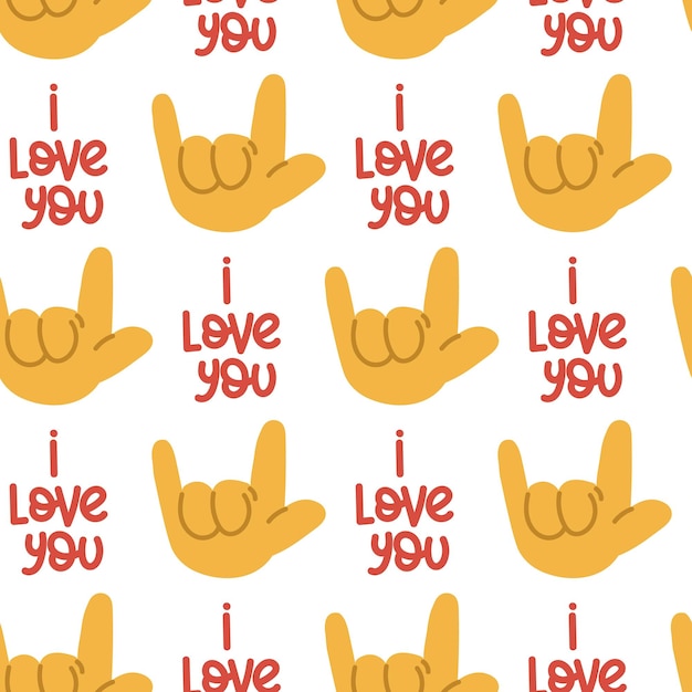 Vector pattern from the american sign language i love you yellow rounded cartoon hands