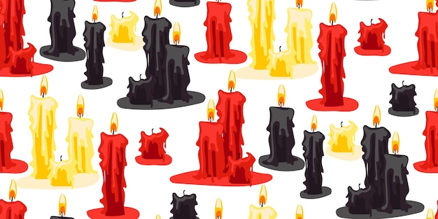 pattern from a set of candles of varying degrees of burnout on a white background Red black candles