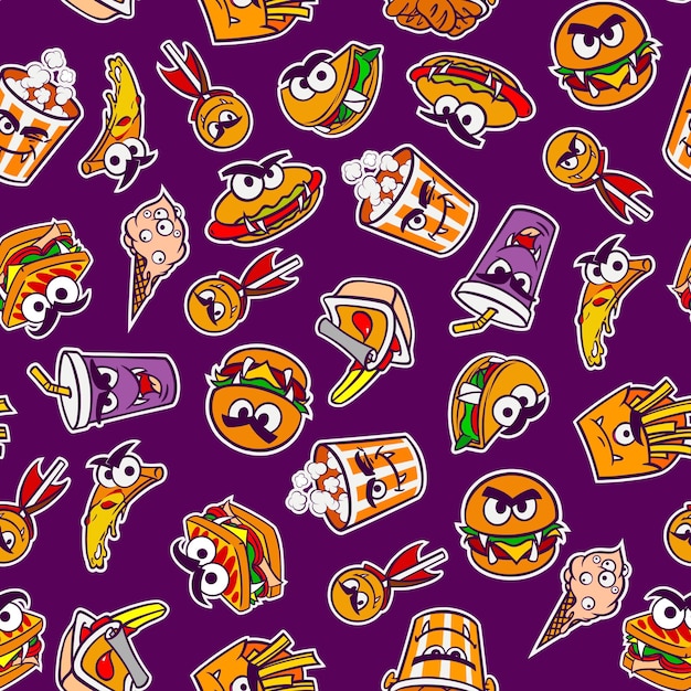 Pattern from a set of fast food for the holiday Halloween in a cartoon style. Vector illustration.