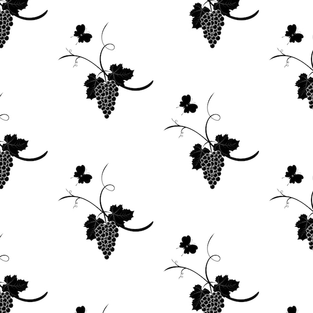 Pattern of grapes and a butterfly Black and white