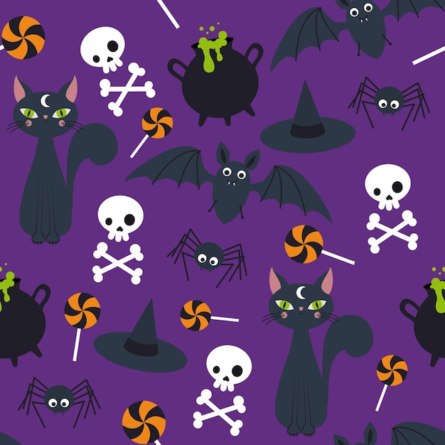 Pattern for Halloween on a purple background