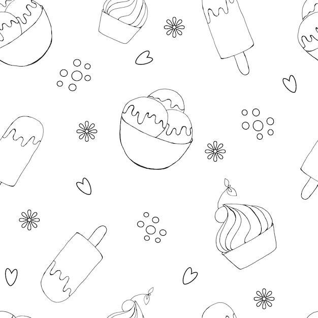 Pattern of icecream on white background Vector illustration by hand draw Summer greeting card