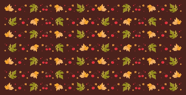 Pattern leaves and cherries on brown background