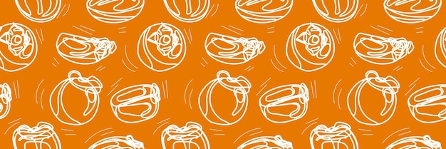 A pattern of linear drawings of persimmons on an orange background White lines on bright background