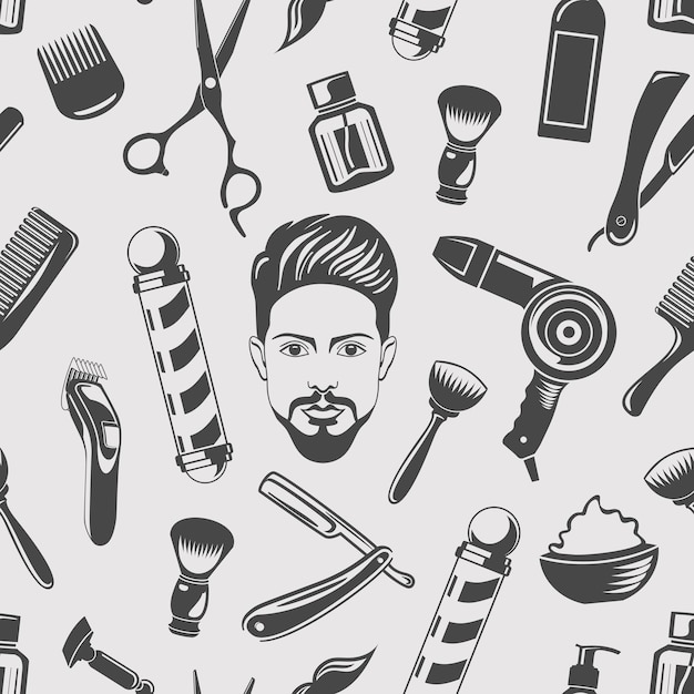 A pattern of a man's face and hairdressers.